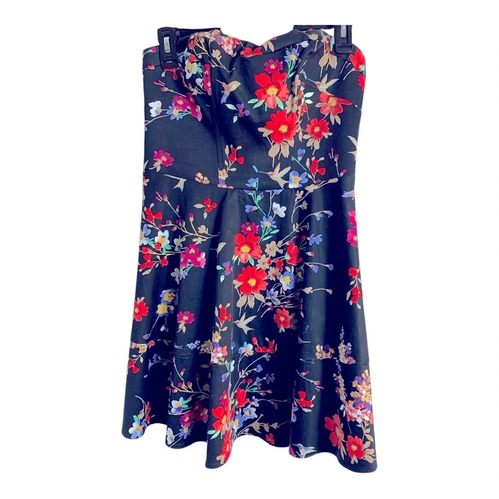 Express Floral Hummingbird Strapless Dress Sz 6 - Picture 2 of 6